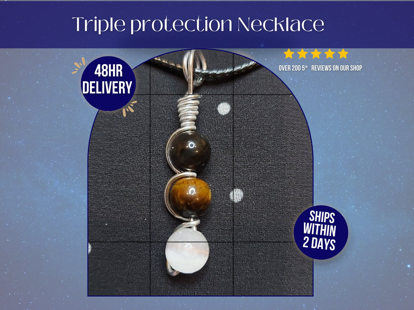 Handmade wire wrapped triple protection crystal necklace , perfect crystal gift for her birthday, minimalist crystal necklace
