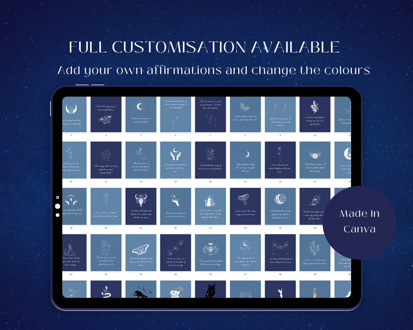Printable New Moon Affirmation Cards - Manifest Positivity with Lunar Energy , mindfullness affirmation deck 2023 ,digital download