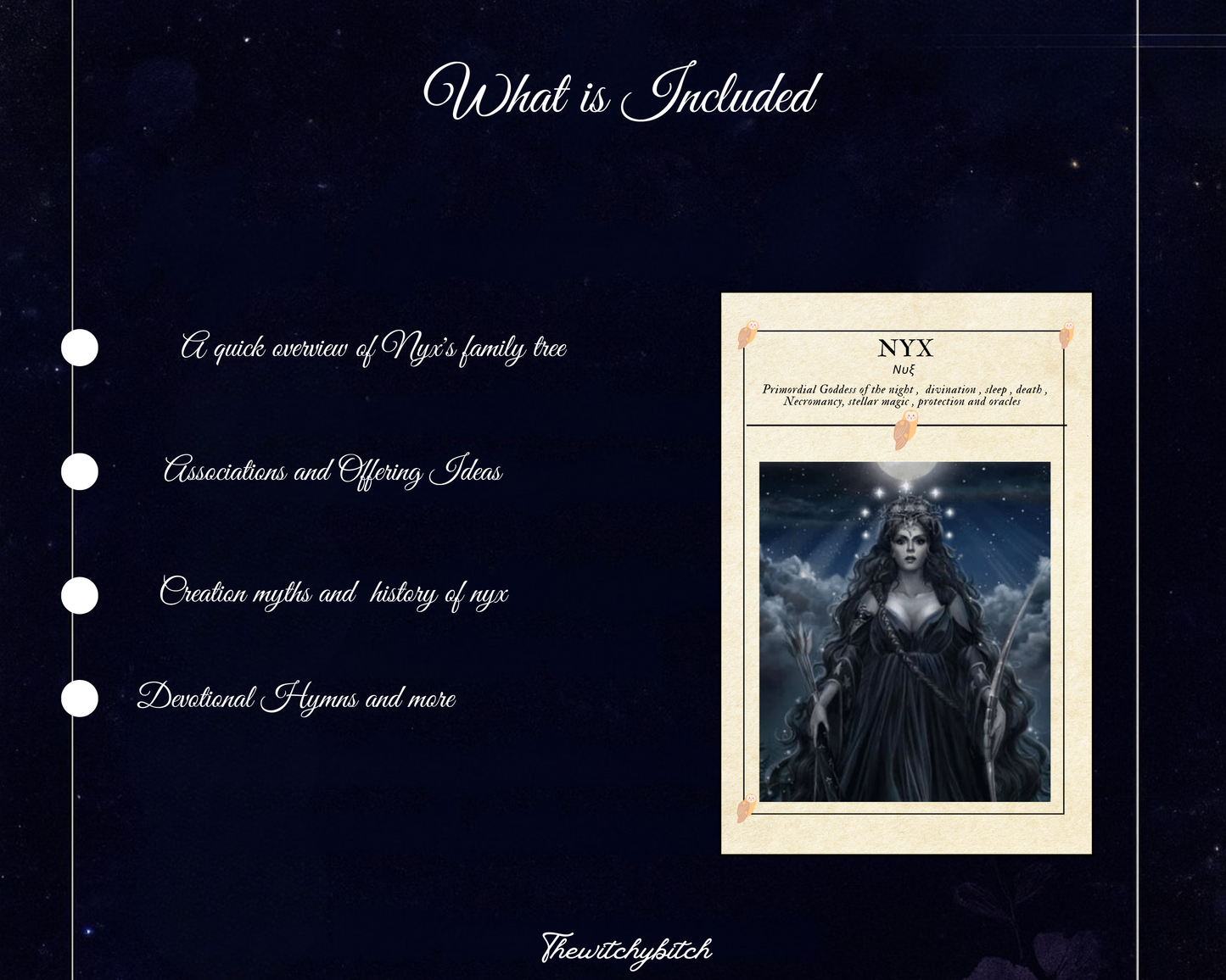 Mini Guide to the goddess Nyx , book of shadows ,Grimour pages , study book  , Digital Download
