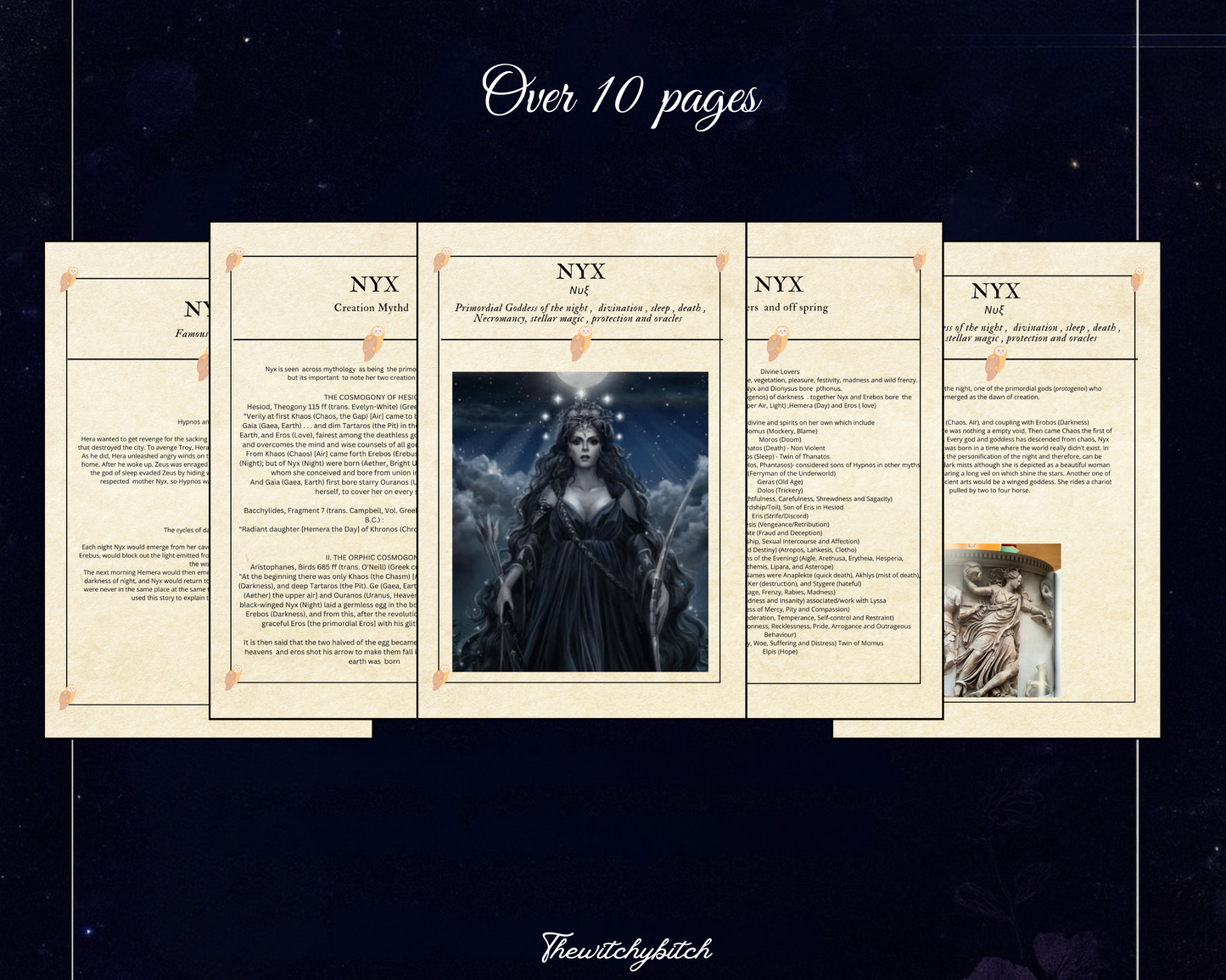 Mini Guide to the goddess Nyx , book of shadows ,Grimour pages , study book  , Digital Download