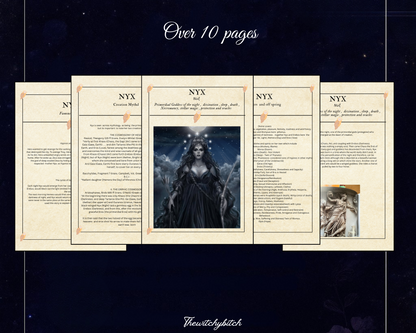 Mini Guide to the goddess Nyx , book of shadows ,Grimour pages , study book  , Digital Download