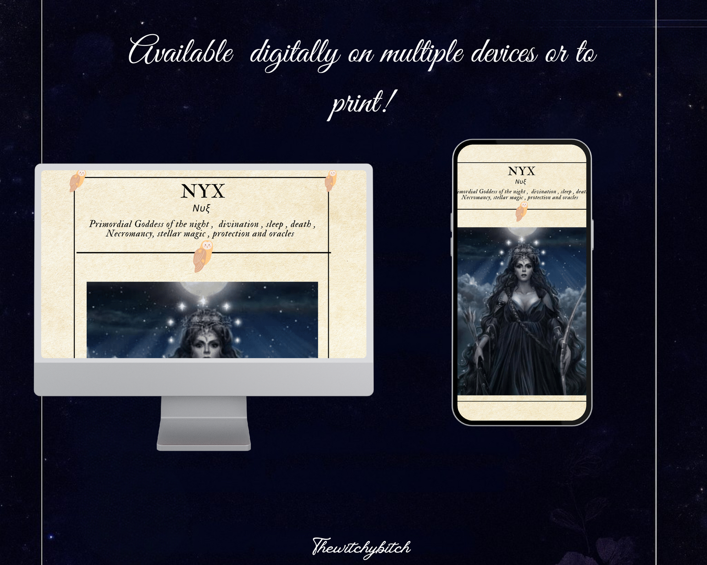 Mini Guide to the goddess Nyx , book of shadows ,Grimour pages , study book  , Digital Download