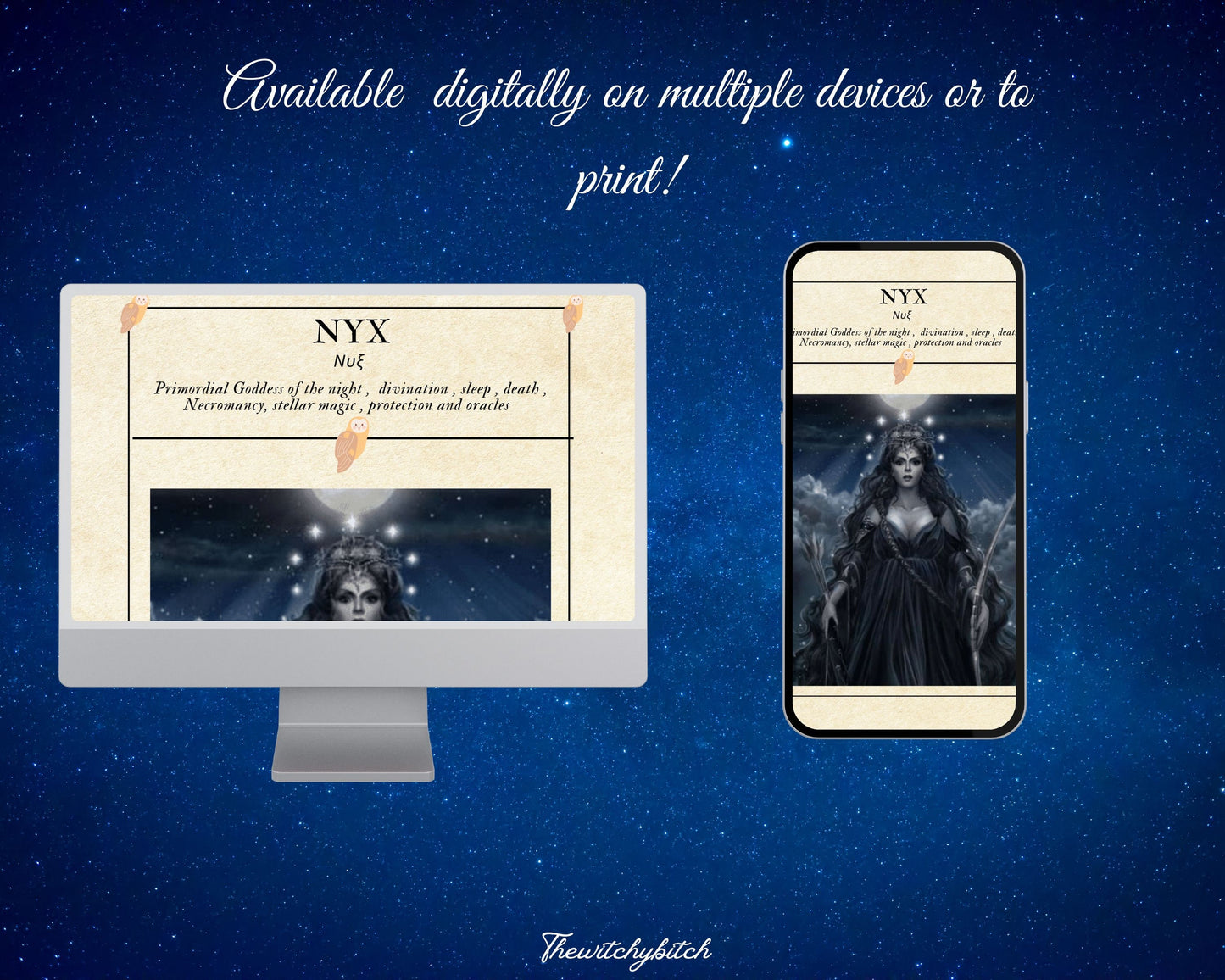 Mini Guide to the goddess Nyx , book of shadows ,Grimour pages , study book , Digital Download