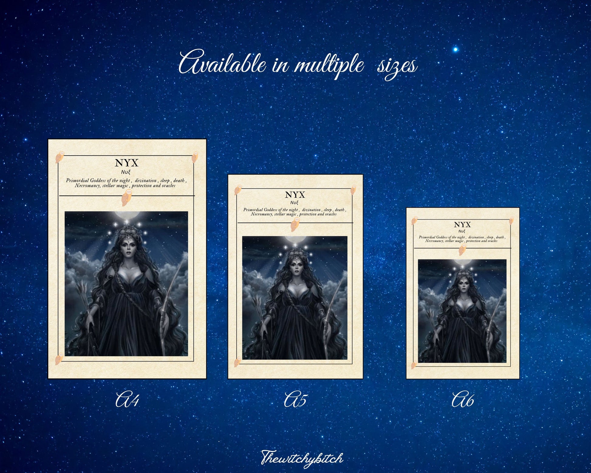 Mini Guide to the goddess Nyx , book of shadows ,Grimour pages , study book , Digital Download