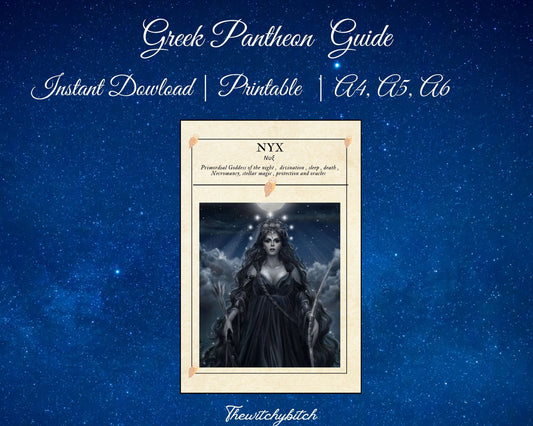 Mini Guide to the goddess Nyx , book of shadows ,Grimour pages , study book , Digital Download
