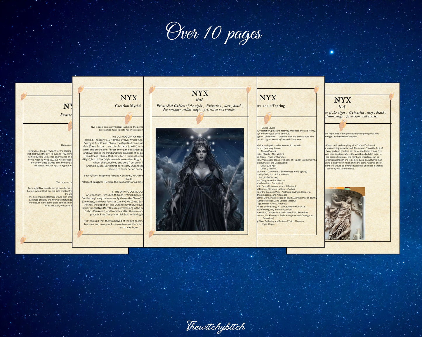 Mini Guide to the goddess Nyx , book of shadows ,Grimour pages , study book , Digital Download