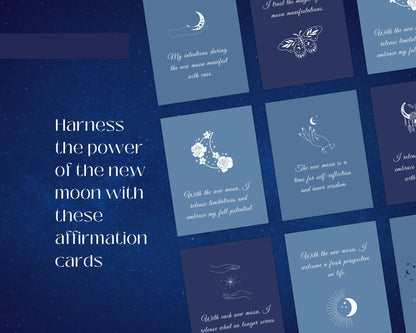 Printable New Moon Affirmation Cards - Manifest Positivity with Lunar Energy , mindfullness affirmation deck 2023 ,digital download
