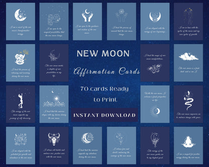 Printable New Moon Affirmation Cards - Manifest Positivity with Lunar Energy , mindfullness affirmation deck 2023 ,digital download