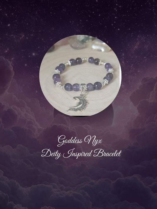 Greek goddess Nyx deity bracelet - Dive into Mystical Darkness with Handmade Greek Deity Night Jewelry"Witchy bracelet for her best friend