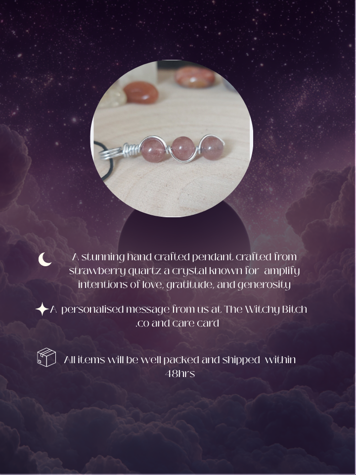 Handmade wire wrapped strawberry quartz crystal necklace , perfect crystal gift for her graduation , Minimalist pink gemstone pendant